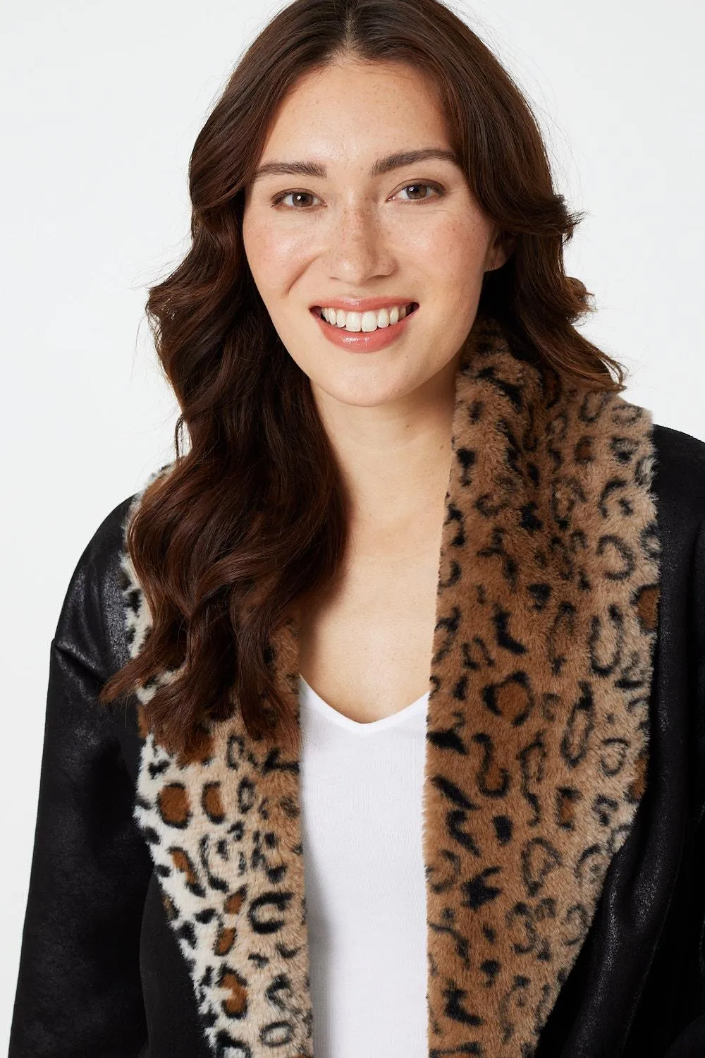 Animal Print Faux Suede Coat