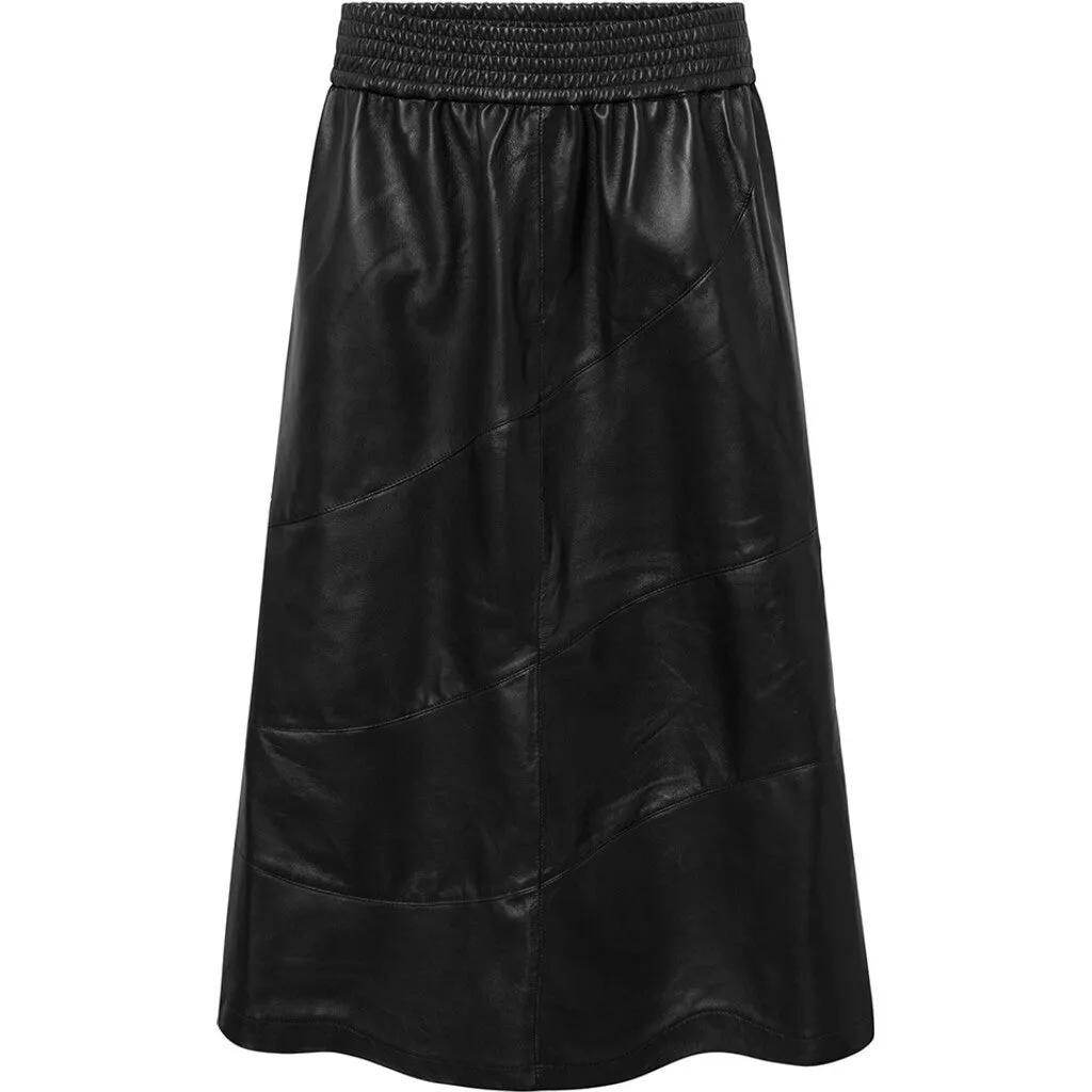 Beautiful a-shape Riga leather skirt / 51122 - Black (Nero)