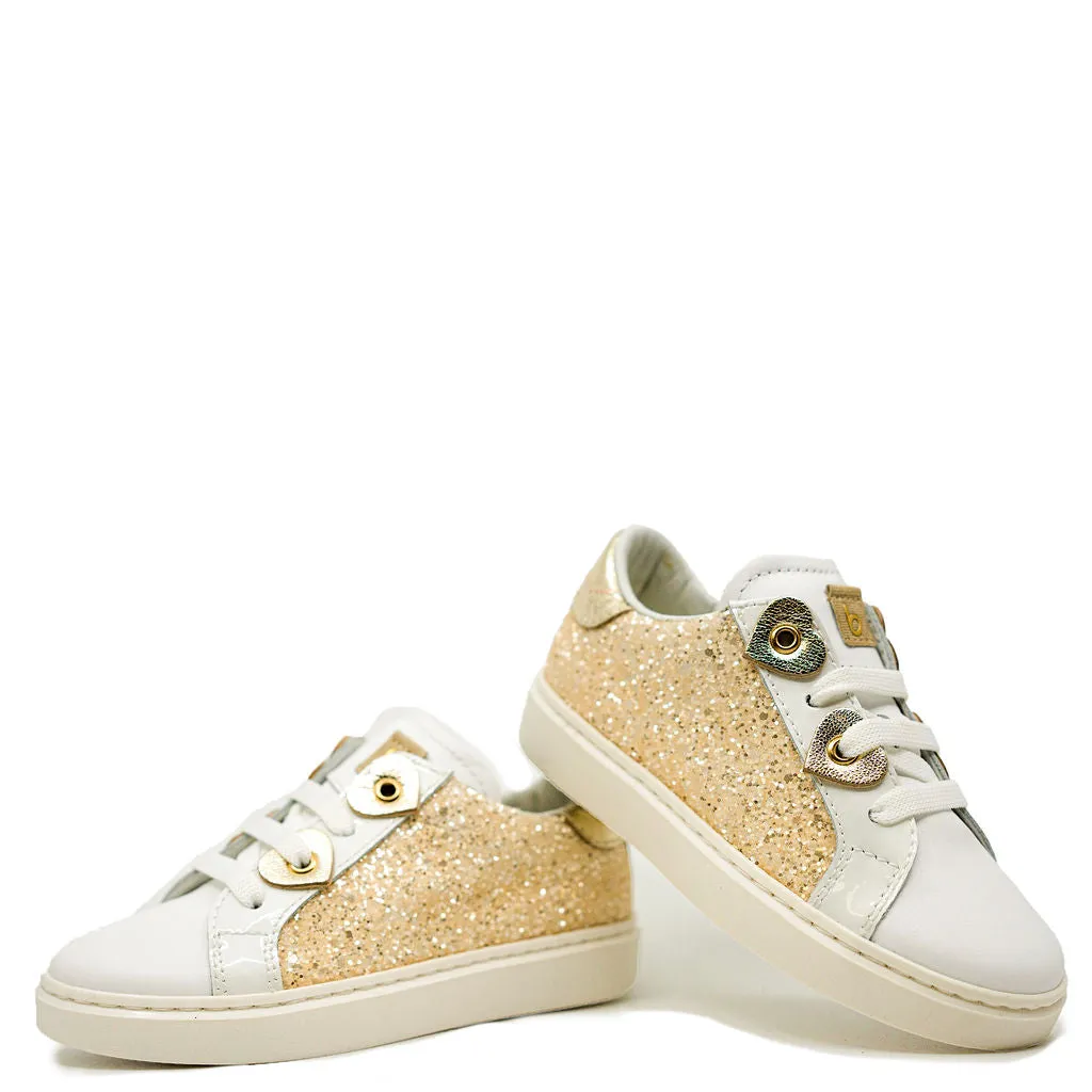 Beberlis Gold Glitter Heart Zipper Sneaker