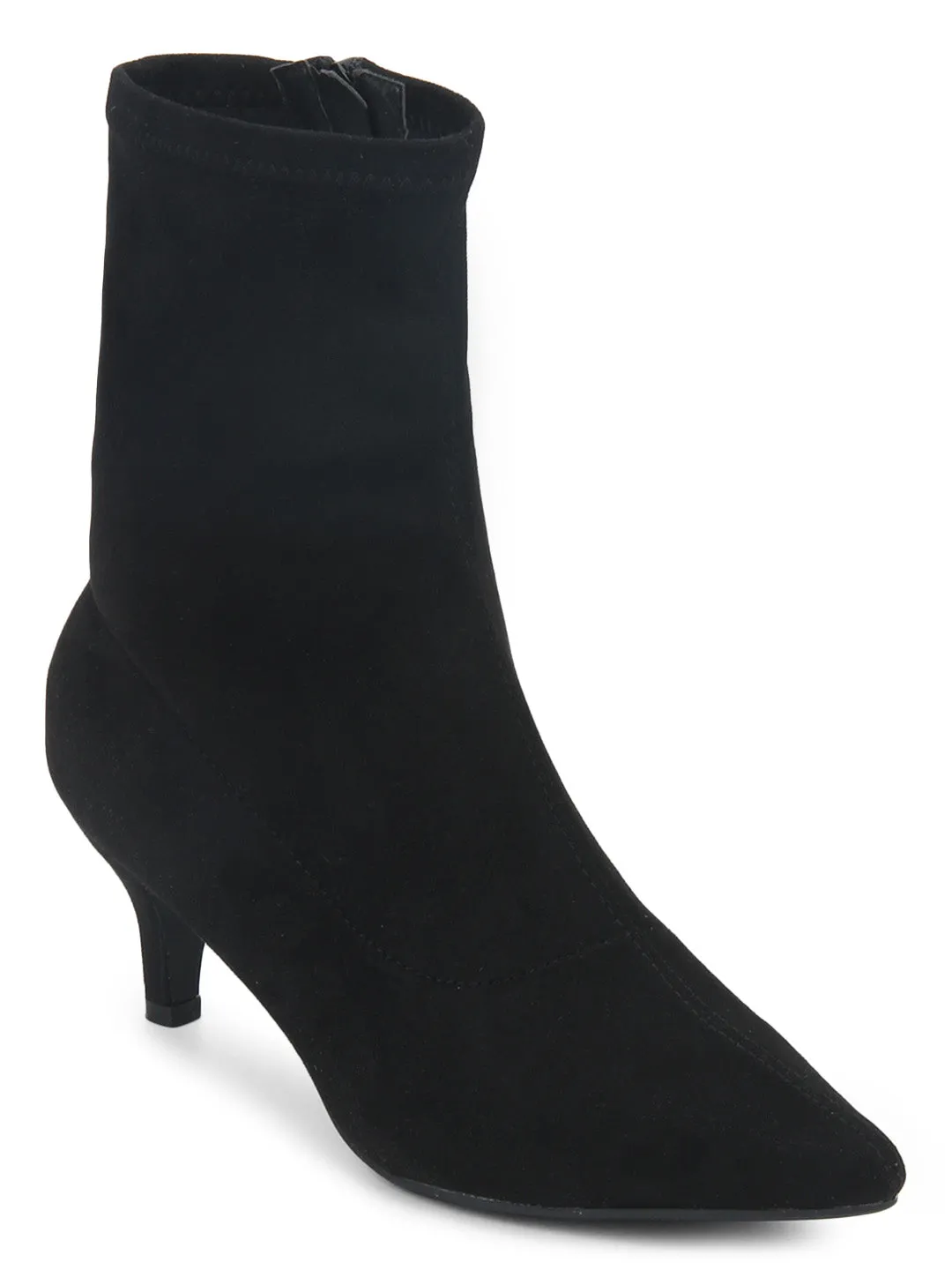 Black Micro Low Heel Sock Ankle Boots