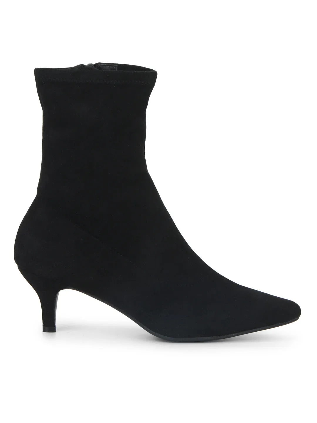 Black Micro Low Heel Sock Ankle Boots