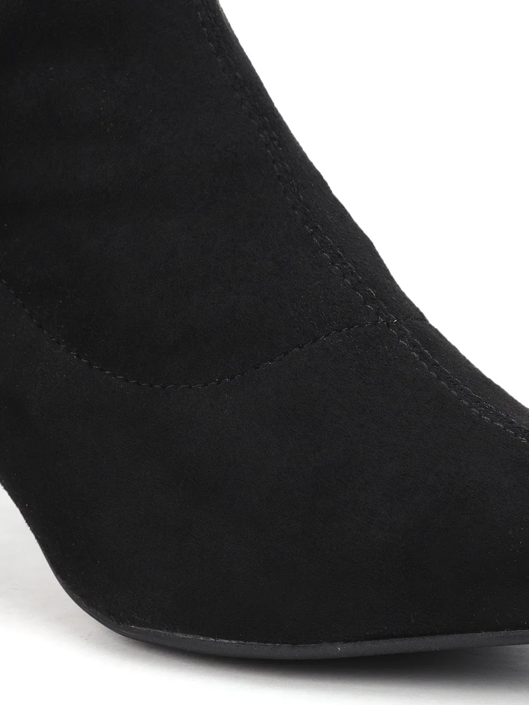 Black Micro Low Heel Sock Ankle Boots