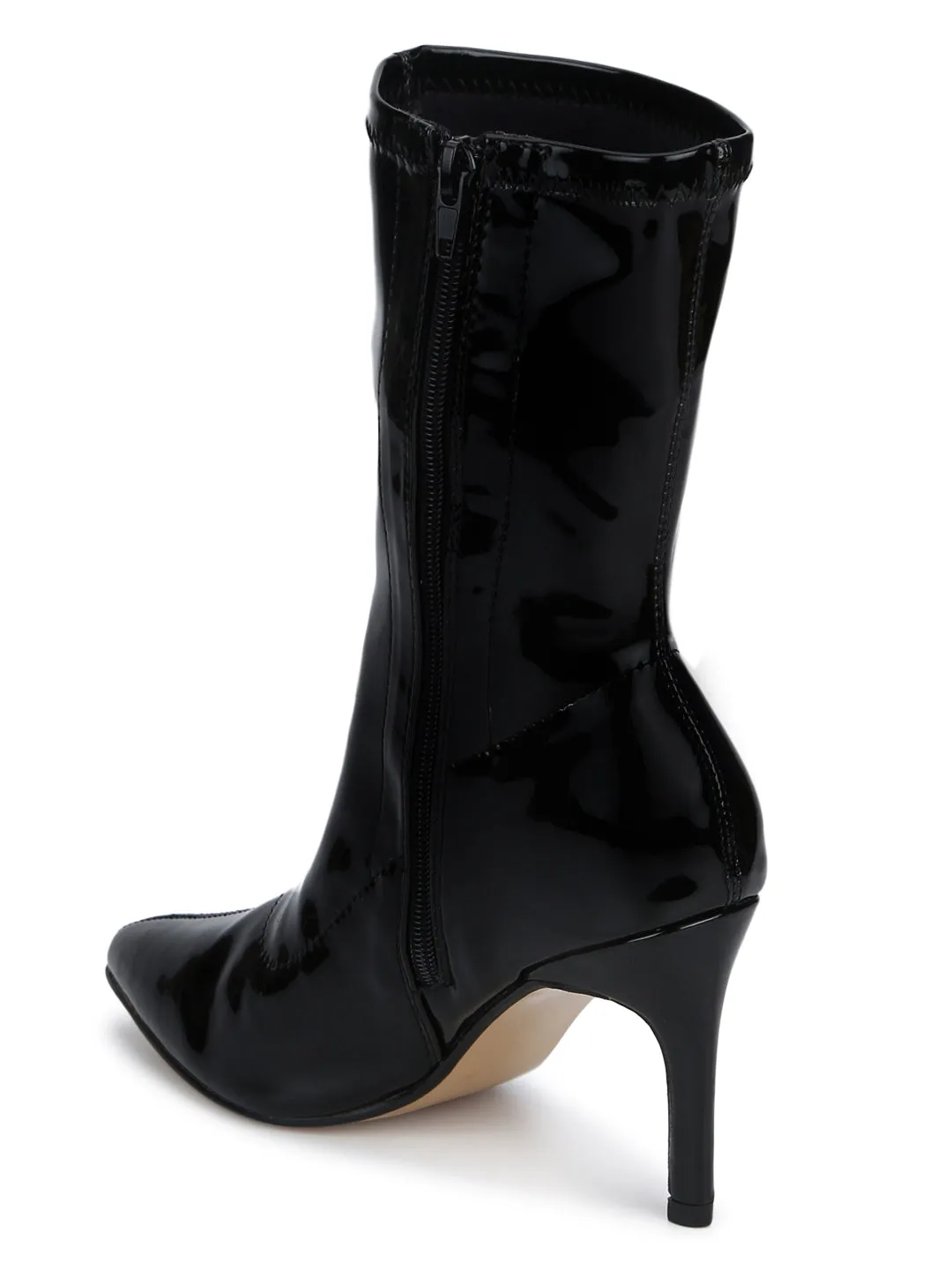 Black Pat Sock Stiletto Ankle Boots