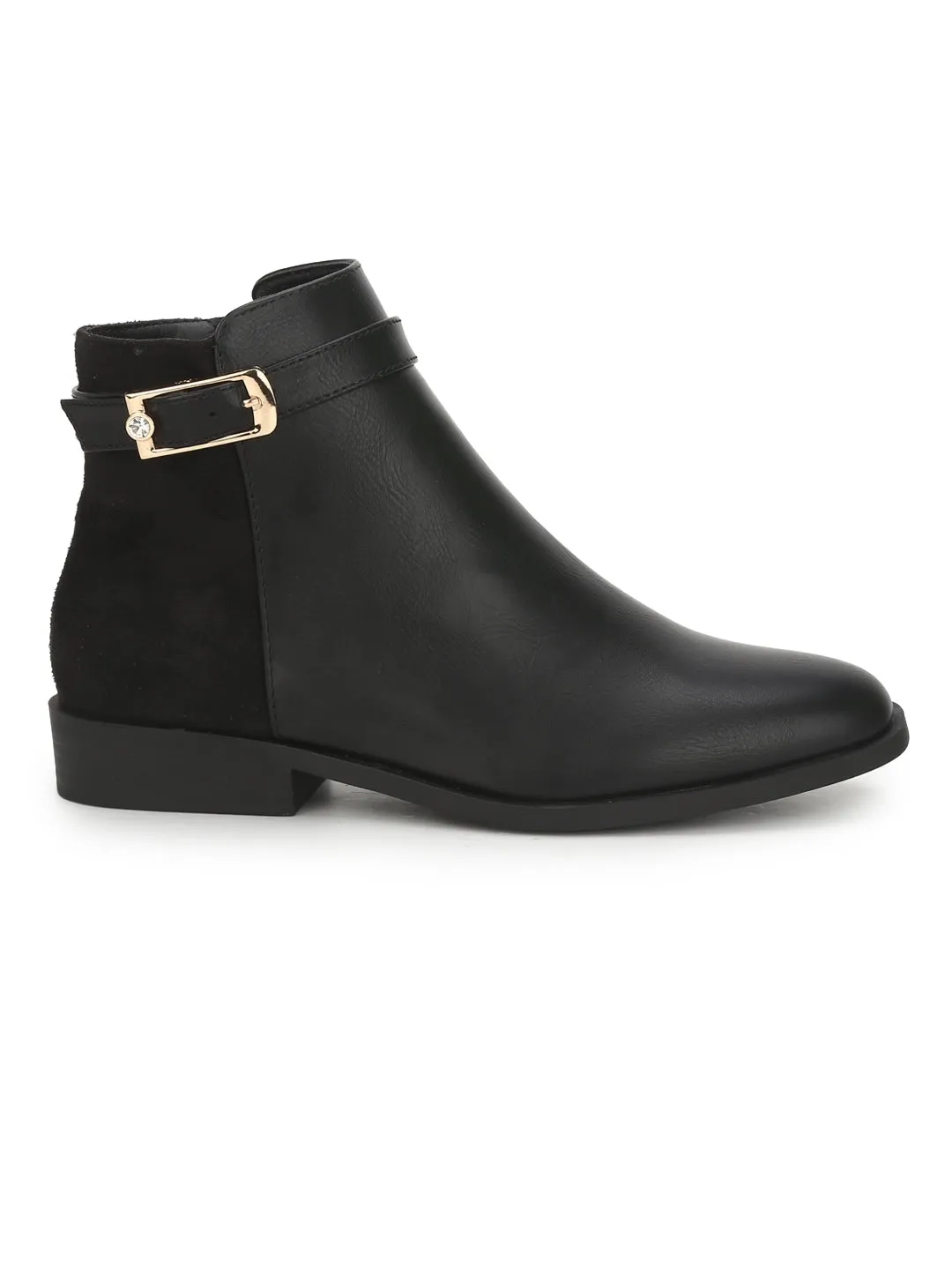 Black PU Ankle Belt Slip-on Ankle Boots