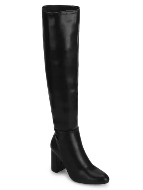 Black PU Block Heel Long Boots