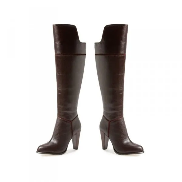 FRENCH CONNECTION  Women's Cai •Bitter Chestnut• Round Toe Leather Knee High Boot