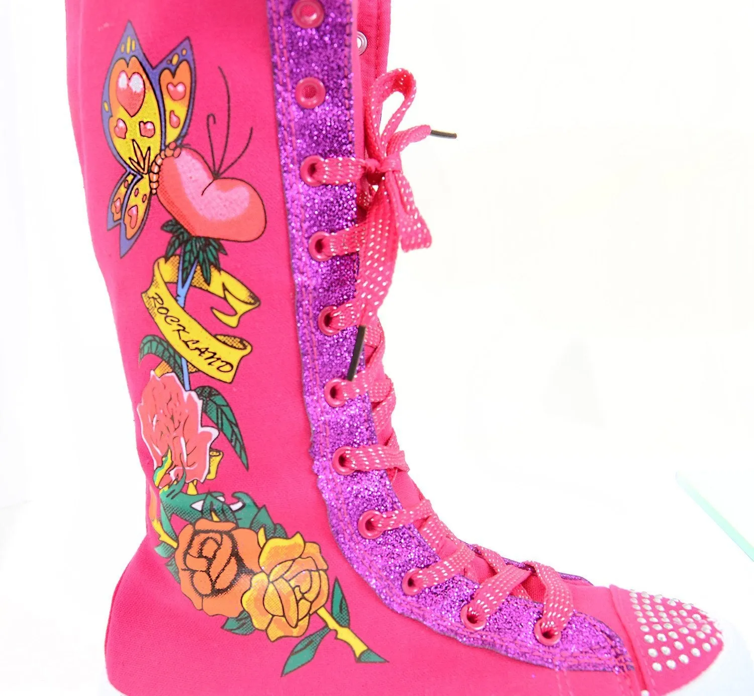 Hearts Butterflies Tattoo Girls Knee High Sneaker Boots Fourever Funky