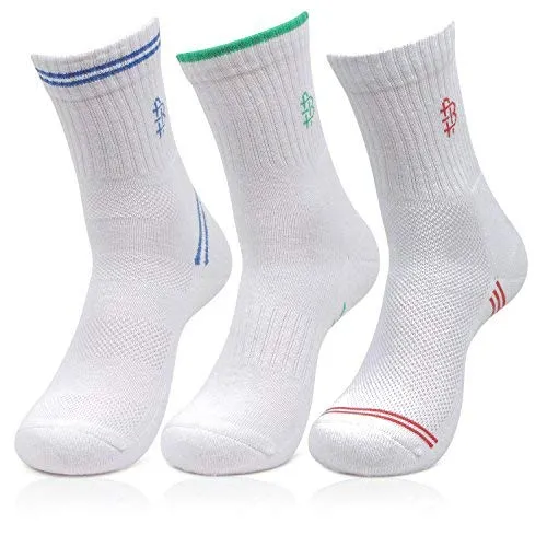 Men Cushioned White Sports Crew Socks- Pack of 3