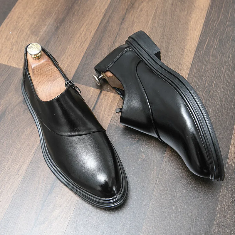 Men Pointed Toe Business Loafers Zip Closure Classy Handsome Formal Dress Shoes | 7823