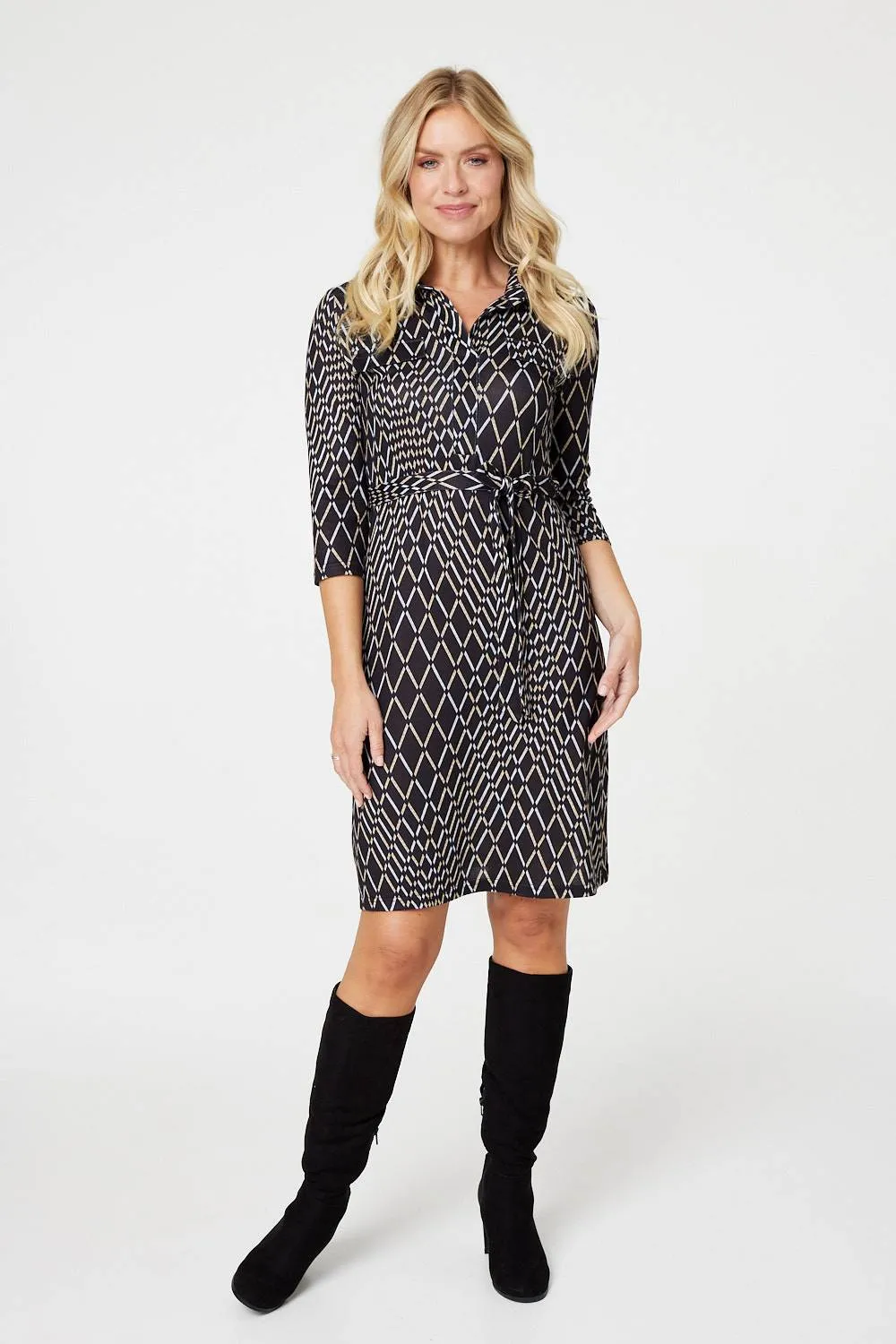 Printed 3/4 Sleeved Tunic Dress