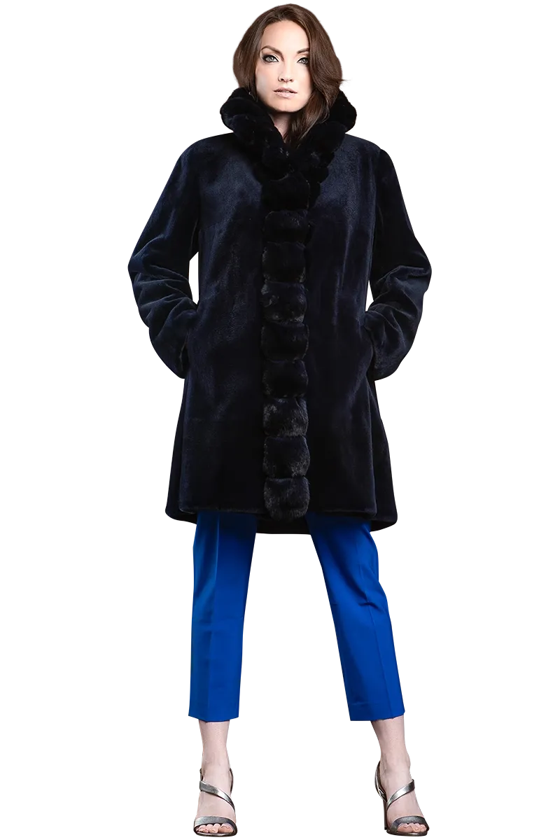 Reversible Sheared Mink and Chinchilla Fitted Mid-Length Fur Coat