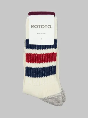 ROTOTO Coarse Ribbed Oldschool Crew Socks Navy/Dark Red