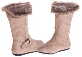 Sara Z Girls Microsuede Boots With Fur Lining (Tan), Size 13-1