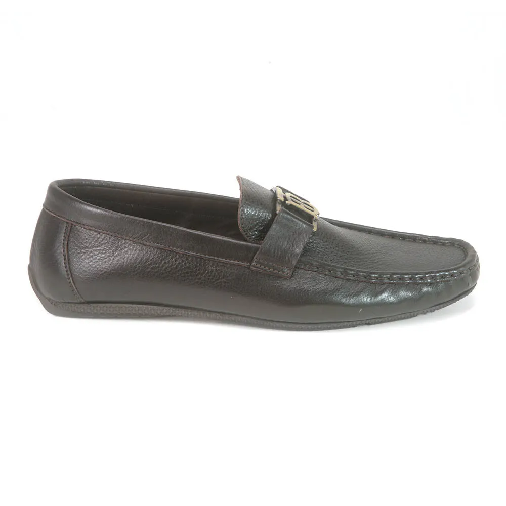 Sigotto Uomo Brown Soft Leather Driving Loafer with B Logo