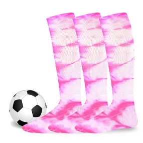 TeeHee Socks Unisex Soccer Cotton Over The Knee High Tie Dye Hot Pink 3-Pack (50528)